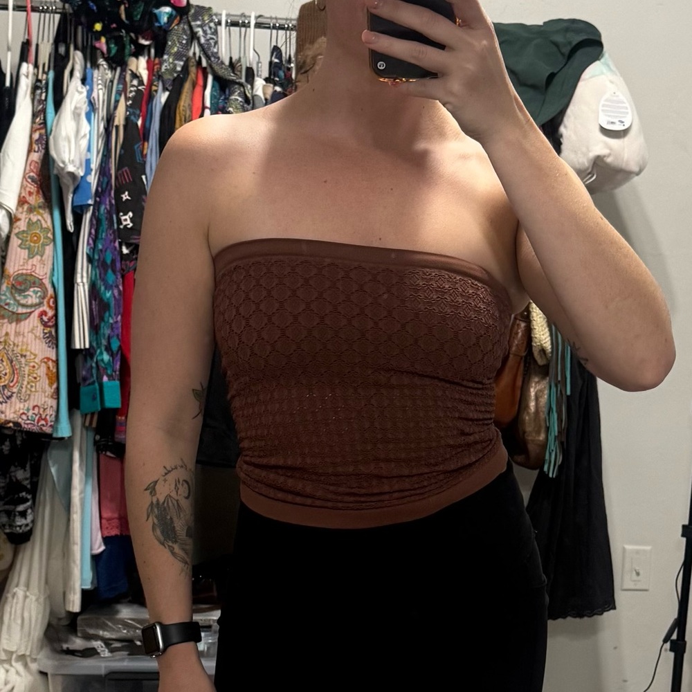 NWOT Free People Intimately Brown Beige Honey Textured Top Sleeveless M L Boho